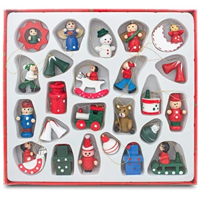 Imagen de BRUBAKER Juego de 22 pcs para Decorar el árbol Navidad en Madera con Figuras hasta 4 cm Altura pintadas a Mano Estuche