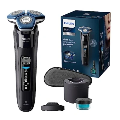 Imagen de Philips Serie 7000 Afeitadora Eléctrica Hombre, Máquina de Afeitar Barba con Recortadora, 45 cuchillas, 60min uso, En Seco y Húmedo, Recargable, Centro Limpieza, Base Carga, S7886/55, Negro