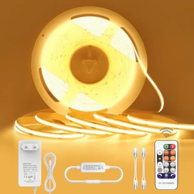 Imagen de Tira LED COB Blanco Calido 10M, Luces Regulable 24v 3000K, Habitacion con Mando y Adaptador, Luz Adhesiva Impermeable IP44, Strip para Cocina, TV, Interior, Dormitorio
