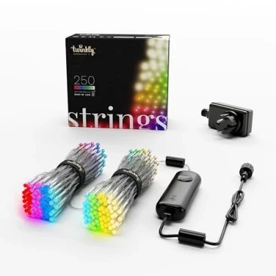 Imagen de Twinkly Strings 250 LED RGB+ Blanco, Guirnalda de luces LED, inteligentes para interiores y exteriores, compatible con Alexa Google Home, IP44, decoración navideña, control aplicación, cable