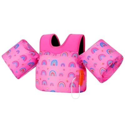 Imagen de MoKo Chaleco de Natación para Niños, Flotadores Brazo Niños 20 50 lbs, Agua con Silbato Emergencia, Bonitos Piscina, Arco Iris Rosa Intenso