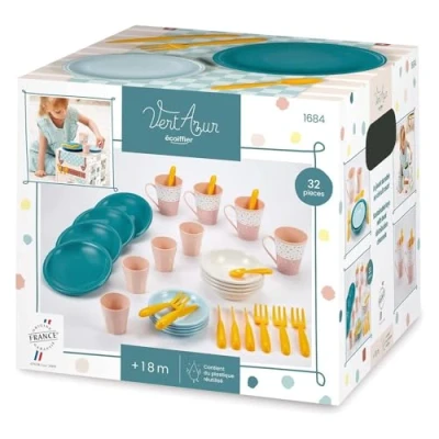 Imagen de Ecoiffier Set de Picnic Infantil Vert Azur, 32 Piezas, Juego Imitación para niños, A Partir 18 Meses (7600001684)