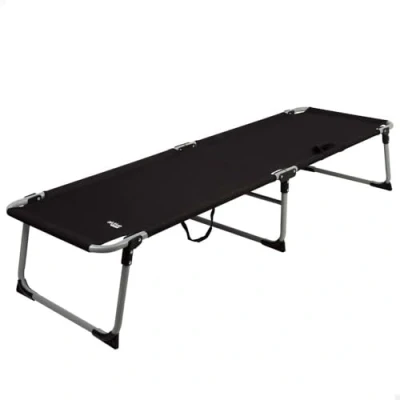 Imagen de AKTIVE 63059 Camilla Camping, Plegable, 186x58x35 cm, Color Negro, Soporta 110 kg, Topes antivuelco, Estructura Acero, Tejido poliéster, Asas de Mano Transporte, Accesorios Playa