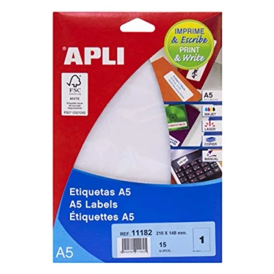Imagen de APLI 1863 Etiquetas A5 blancas 13,0 x 50,0 mm 15 hojas