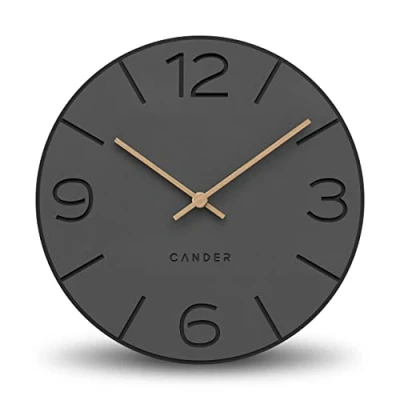Imagen de Cander Berlin MNU 2630 y Reloj de Pared silencioso sin tictac, 30 cm, analógico, salón, Moderno, Vintage, Gris Negro, manecillas Madera