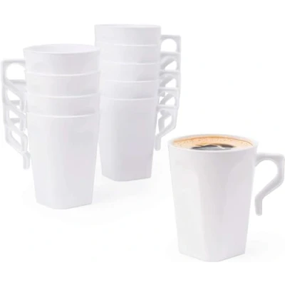 Imagen de MATANA Tazas de Café Plástico Duro Negro, 255ml Café, Té, Chocolates, Bebidas Calientes y Frías Resistentes Reutilizables Camping, Bodas, Picnics, Barbacoas, Fiestas