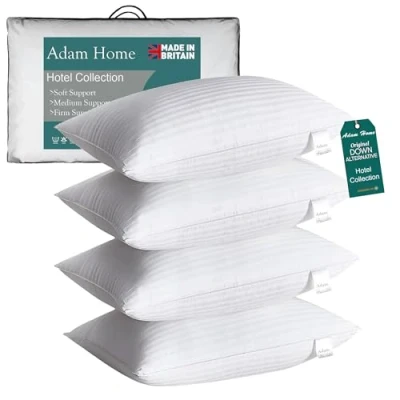 Imagen de Adam Home Almohada a Rayas 4 Paquetes (50x75 cm), de Calidad Hotelera, Almohadas para Dormir Lado, Rellena, Rebote rápido, Prueba Polvo