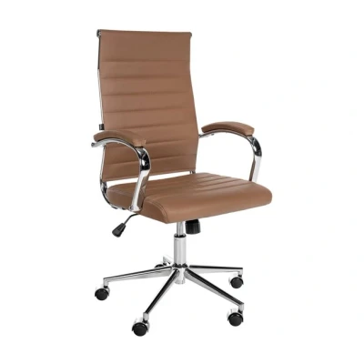 Imagen de CLP Silla De Oficina Mollis En Cuero Auténtico I Giratoria para Escritorio con Reposabrazos Acolchados, Color:marrón Claro