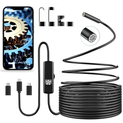 Imagen de Vexloria endoscopio Camara de inspeccion 3 en 1 USB cámara endoscópica con Cable semirrígido, IP67 Impermeable, sonda 8 mm, 8 LED, para Android/iPhone, sin WiFi, 5M