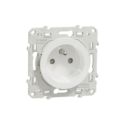 Imagen de Schneider Electric S525039 Odace, toma de corriente 2P+T, con garras, conexión tornillo, color blanco 2P+T blanco, garras tornillo