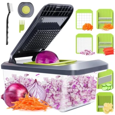 Imagen de Mandolina de Cocina Profesional Cortador Verdura Verduras con 6 Cuchillas Acero Inoxidable y Guantes Seguridad, Rallador