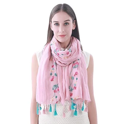 Imagen de Lina &amp; Lily Bufanda Bordado de Mujer con Flores (Rosa Claro)