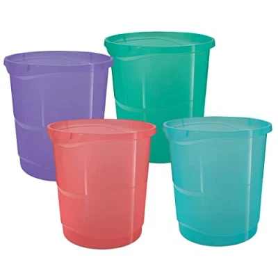 Imagen de Esselte Papelera de 14L Apilable Plástico, Contenedor para Basura y Reciclaje, Casa Oficina, Diseño en Relieve, Gama Colour&#039;Breeze, 12 Unidades,Colores Variados, 626291
