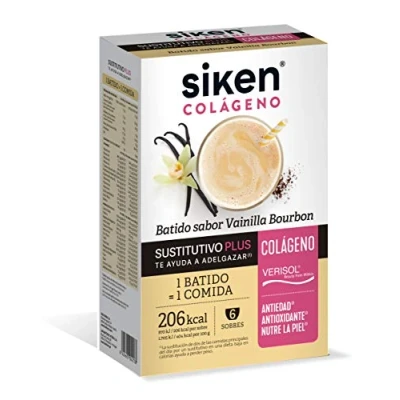 Imagen de Siken Colágeno Batido Sustitutivo Plus con para el Control de Peso, Sabor Vainilla Bourbon Estuche 6 Sobres 50 g