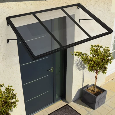 Imagen de IDMarket Toldo de puerta marquesa entrada Josy Noir 80 x 113 CM dosel