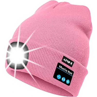 Imagen de ATNKE LED Luminoso Bluetooth Gorro Sombrero, USB Recargable 4 Inalámbrico Musical Gorras Correr Super Brillante Impermeable Luz Invierno Cálido Regalos para Hombre y Mujer/Pink