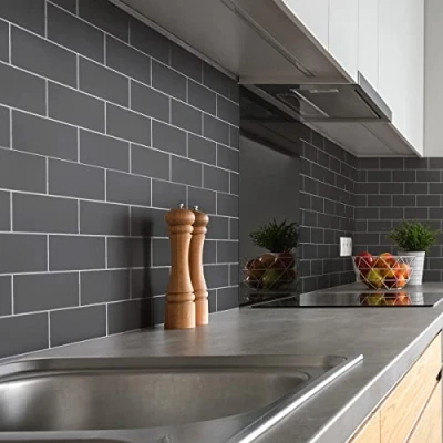 Imagen de 30 pegatinas de azulejos 10 x 20 cm largo y diámetro, para pared, cuarto baño, cocina, credencia adhesiva, 50 120 cm, color gris