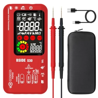 Imagen de BSIDE S30 Multímetro Digital Automático Termómetro IR Medidor de Diodo LED Alta Tensión 9999 Cuentas LCD Color Polimetro Recargable Voltaje Corriente capacitancia Velocidad/Alimentación Doble