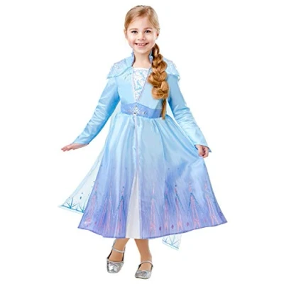 Imagen de Rubies Disfraz Elsa Deluxe Frozen 2 para niña, Vestido de Lujo Oficial en color azul, con detalles purpurina y capa