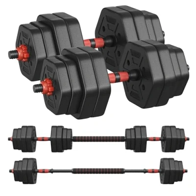 Imagen de SONGMICS Juego de Mancuernas con Barra Conexión, Mancuerna Corta, 30 kg, Peso Hexagonal para Entrenamiento, Fitness, Levantamiento en Casa, Gimnasio, Negro Tinta SYL300B01