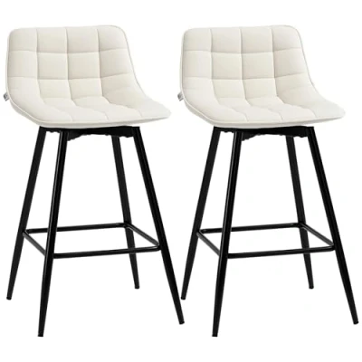 Imagen de HOMCOM Conjunto de 2 Taburetes Altos Cocina Sillas Altas con Respaldo y Reposapiés Carga 120 kg para Bar Salón Comedor Crema