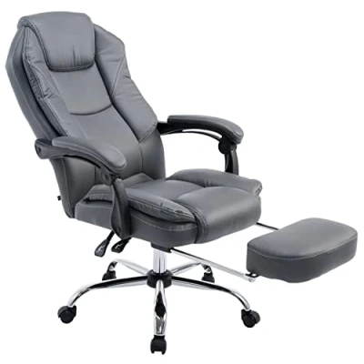 Imagen de CLP Silla De Oficina Castle En Cuero PU I Ejecutiva Reposapiés Extraíble &amp; Respaldo Reclinable Escritorio Ergonómica, Color:Gris