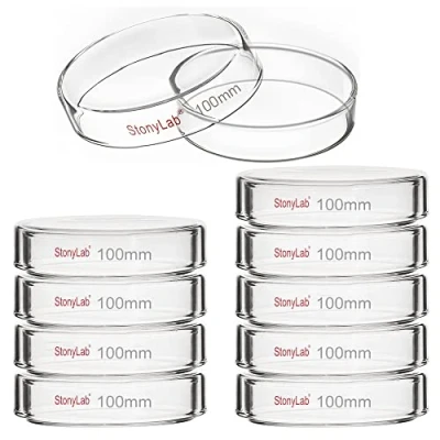 Imagen de stonylab Placa de Petri Vidrio (10 Unidades), 100x20 mm Placas Cultivo Celular Borosilicato Esterilizables en Autoclave con Tapa Transparente para Laboratorio