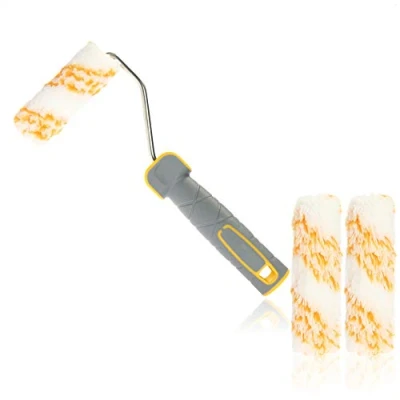 Imagen de com four® Juego de 4 Rodillos Pintura Primera Calidad Rodillo Pelo Largo 10 cm con Mango 25 y 2 Repuesto