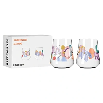 Imagen de Ritzenhoff 2842001 Juego de 2 vasos universales 500 ml Serie Summer Rush Allround con coloridas ilustraciones Made in Germany