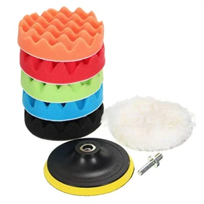 Imagen de Luckyki Pulido, 8/11 Piezas 80mm/125mm/150mm/180mm Esponja Pulir Coche para Pulir, Lijar, Encerar, Almohadillas Pulido Pulidoras Coches, con M10 Adaptador y Lana