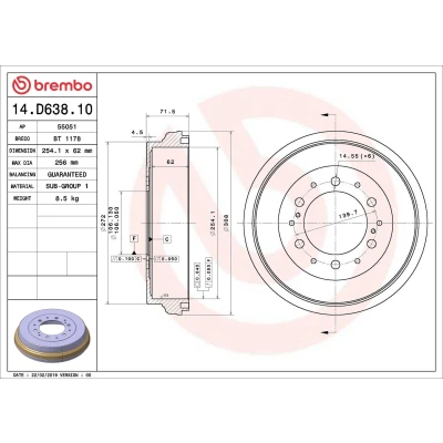 Imagen de BREMBO 14.D638.10 Tambor de Freno 254,1