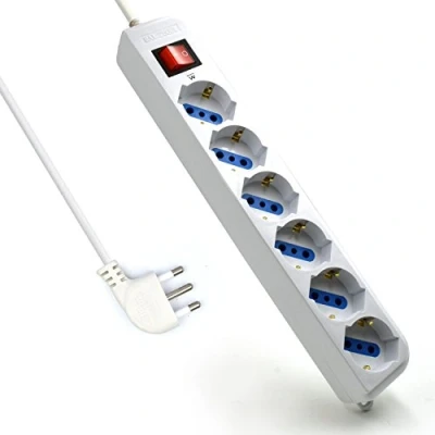 Imagen de Multipresa a 6 Postes, Ciabatta Elettrica con Prese Italiane 10A e Schuko (alemanas) Plug Italian Potenza 250V/2500W Cavo da 1 Metro Mezzo, Angolate 45.
