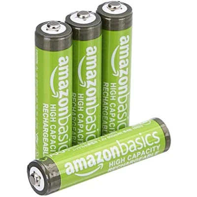 Imagen de Amazon Basics Pilas AAA NiMh recargables de alta capacidad, precargadas, paquete 4 (el aspecto puede variar)