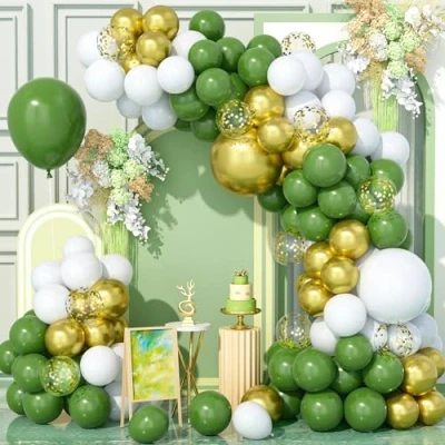 Imagen de Teselife Kit Arco Globos Oro Verde Salvia, 136 Piezas Guirnalda Fiesta Metálico Oliva Blancopara Cumpleaños Baby Shower Boda Aniversario Carnaval Suministros Decoración