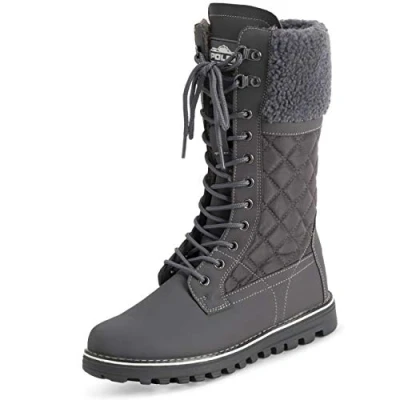 Imagen de Polar Mujer Piel Sintética Calentar Térmica Impermeable Al Aire Libre Para Caminar Nieve Invierno Suela De Goma Calf Botas Gris/Gris Añal UK9/EU42 YC0602