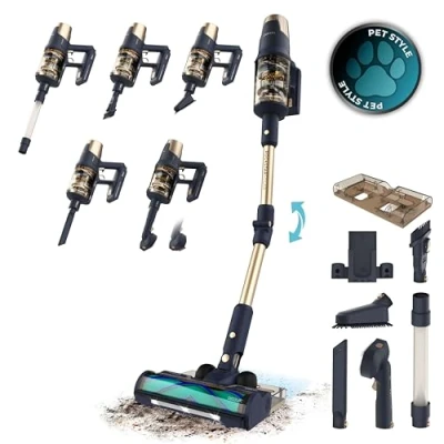 Imagen de Cecotec Aspiradora Escoba sin Cable Conga Rockstar 9500 Lunar Pet Flex. 780W, Máxima Potencia Succión 300AW, 100Mins Autonomía, Cepillo Hairless Antienredos, Tubo Flexible y Kit de Accesorios