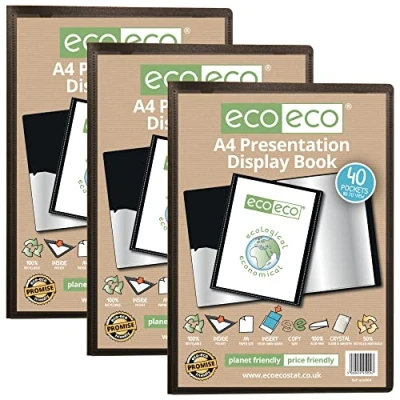 Imagen de eco eco004x3 Carpeta de presentación 40 bolsillos, tamaño A4, 50% reciclado, color negro, con fundas plástico, 3 unidades