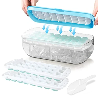 Imagen de Cubiteras Para Hielo, Cubitera Silicona de Grado Alimenticio, Liberación Todos Los Cubitos Hielo en un Segundo, Molde Reutilizable 48 Ice Cube Tray (Azul Hielera)
