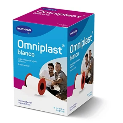 Imagen de Omniplast, Esparadrapo de Tela Resistente, Pre Tape para la Sujeción Apósitos y Vendajes, Espadrapo Hipoalargénico Resistente al Agua, Cinta Quirurgica, Color Blanca (10cm 10m)