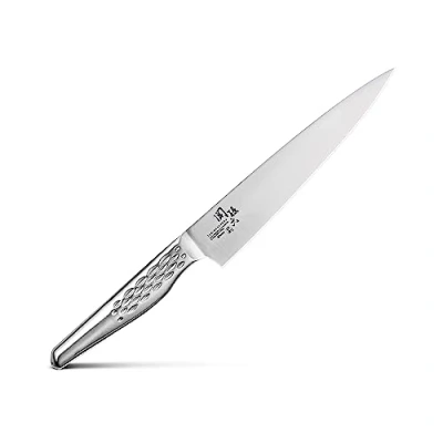Imagen de KAI Seki Magoroku Shoso Cuchillo multiusos con hoja de 15,0 cm acero inoxidable 5CR15MoV 56 (±1) HRC Afilado convexo Mango 18 8 patrón rombos universal