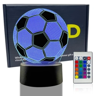 Imagen de Yeefunjoy 3D LED Lámpara, Fútbol Lámpara Luz de Noche con Control Remoto 16 Colores Ilusión óptica Decoración Cambio Futbol Regalos Cumpleaños Navidad para Niño y Adultos