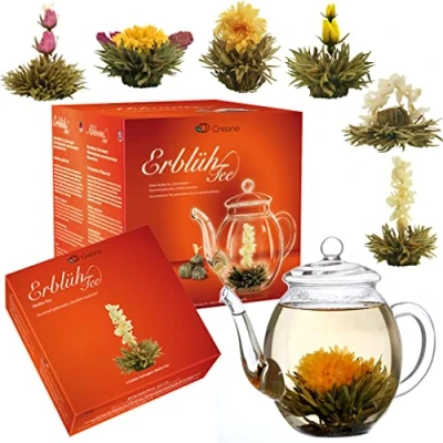 Imagen de Creano Un Mix de Flores Té &quot;Flower Tea&quot; Set Regalo con Jarra Cristal 500ml blanco (6 Rosas té, 6 Tipos diferentes)