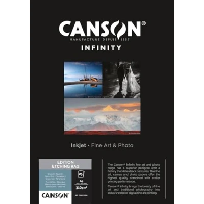 Imagen de Canson Infinity Edition Etching Rag, Digital Art Reproduction, Suave, 310g, Hoja, A4 21x29,7cm, Blanco puro, 25 Hojas