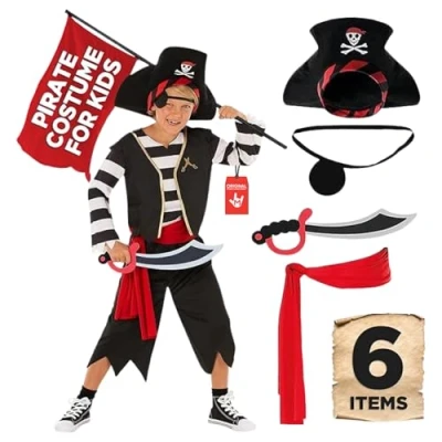 Imagen de Morph Disfraz Pirata Niño, Traje Capitan Accesorios Niño Pirata, Halloween Carnaval Niños Talla XS