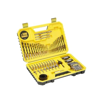 Imagen de DeWalt DT71563 QZ Juego de 100 Piezas taladrar 12XBrocas para madera3 8mm, 3X Mamposteía 6 12X Metal 1,5 6mm, Puntas Atornillar, 1 Avellanador, 2X Coronas 32,44mm, Broca piloto