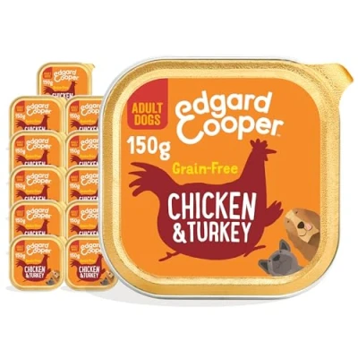 Imagen de Edgard &amp; Cooper Comida Húmeda para Perros Adultos Paté Natural Sin Cereales Tarrinas 150g x 11 Pollo Pavo Fresco, Alimentación Sana Sabrosa y Equilibrada, Carne Fresca