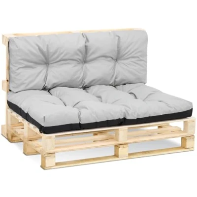 Imagen de Amazinggirl Cojines para palets Exterior Lavable 1. Conjunto: 40x120 cm + 80x120 Bancos poliéster tapicería de cojín Palet Gris Claro