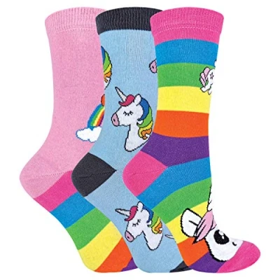 Imagen de Sock Snob Pack de 3 calcetines con diseño unicornio arcoíris rayas multicolores, arcoiris, 30