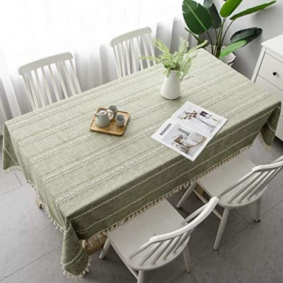 Imagen de Pahajim Mantel Mesa Rectangular Antimanchas Impermeable Algodon Lino Borla para Cocina Comedor Buffet de la Tabla（Verde,Rectangular/Oval,140x200cm）