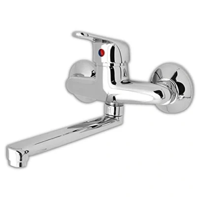 Imagen de EM Mezclador grifo de pared monomando agua caliente fría cromo pulido fregadero cocina